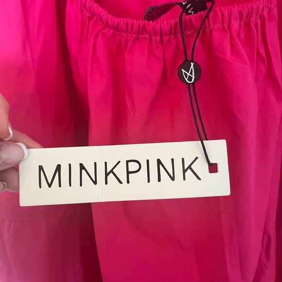 MINKPINk Puff-Sleeve Open-Back Tiered Midi Dress NEW NWT - Picture 6 of 6